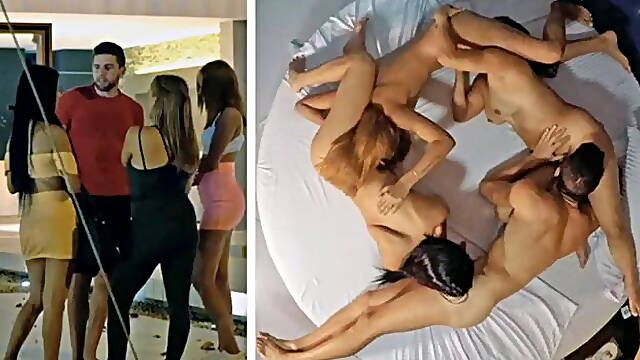 Three Gold Diggers Accept to have a Incredible Foursome with a Rich Man.