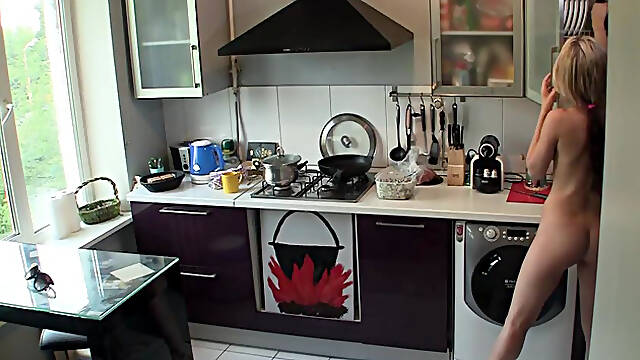 Nudist Shim Cooking Naked in the House