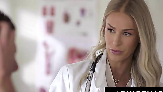 Naughty Doctor Emma Hix Sucks Her Patients Dick After Catching Him Jerking Off!