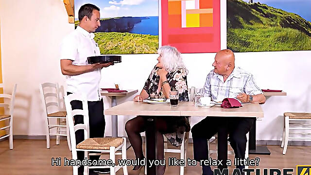 MATURE4K. Hey, waiter! A coffee for me and a firm dick for my mature wife! porn