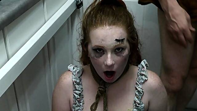 Degraded slut licks cum from boot