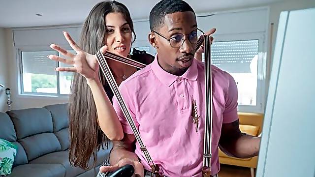 Gorgeous brunette in black socks Anya Krey fucked by big black boner