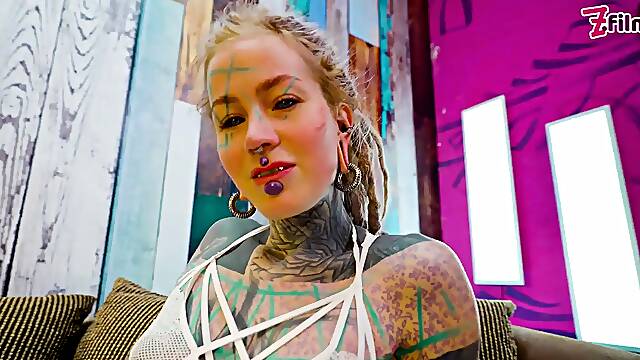 Inked Goddess in Heels & White Lace Rubs Her Pussy Like She Owns It