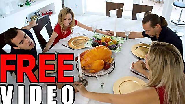 Beautiful teen stepsister Angel Smalls seduces and fucks stepbro on Thanksgiving