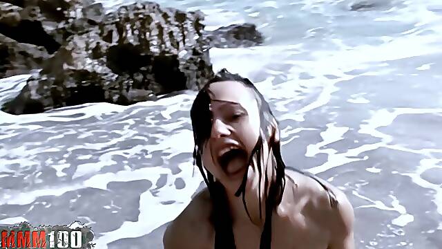 Hot young Alicya doing a strip by the beach - MMM100