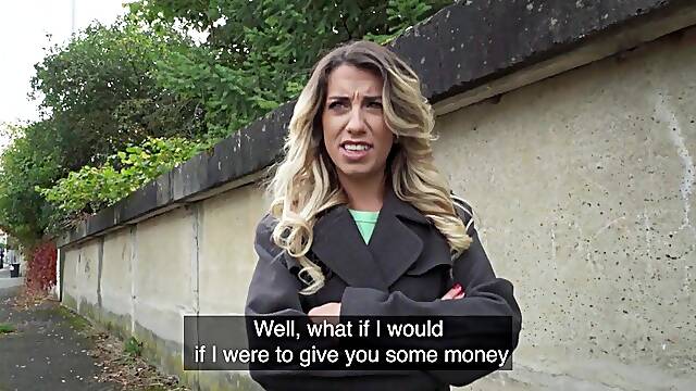 Skinny amateur babe in pantyhose fucked 4 money by stranger