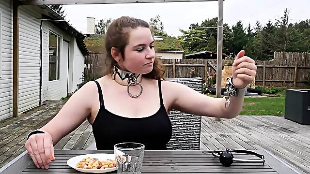 Amateur young babe trained in bondage and submission outside