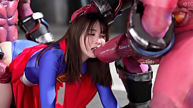 Japanese babe rammed by hung monsters in cosplay threesome