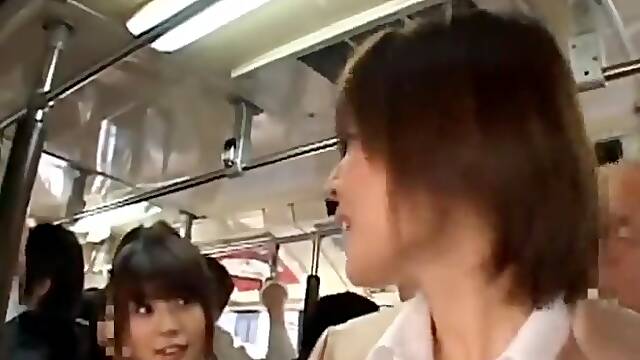 Asian babe has public groping on the train