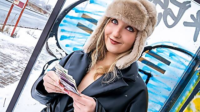 Hot blonde flashing tits at the bus stop - Chloe Chevalier