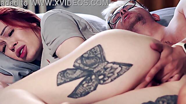 Stepmom shares bed with stepson for naughty night time fun