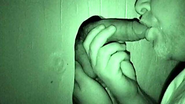Using a night vision camera, Bob records a glory hole session of him sucking off Walter. It doesn't take long for Bob to suck that limp dick until its rock hard.