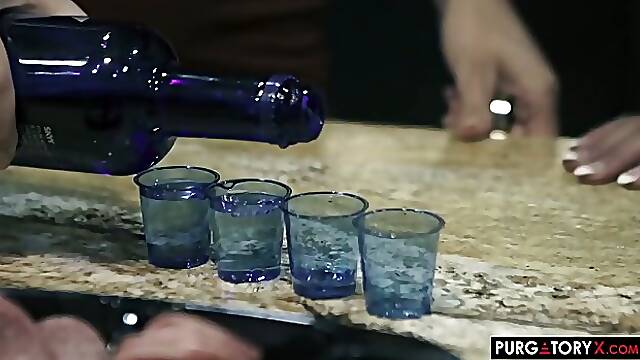 Vienna Black and Jaye Summers are sucking dicks and getting fucked in the kitchen, late at night