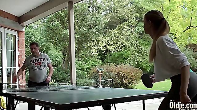 Horny grandpa is fucking a cute, blonde teen, mostly from the back, to make her cum