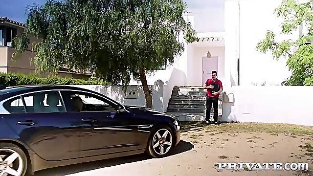 Filthy rich woman, Mia Blow is giving a blowjob to her handsome gardener and getting banged good