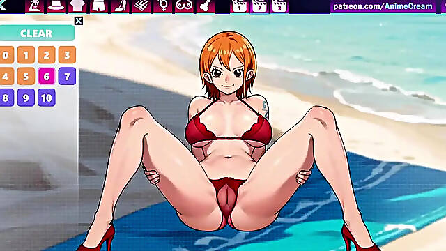 Animated Nami fucked in One Piece swimsuit