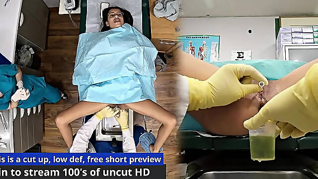 Humiliated nurse Aria Nicole in gyno exam room