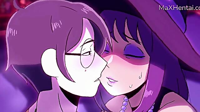 Halloween party babe swallows big dick in animated fantasy
