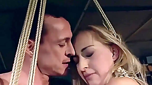 Mysterious blonde slut caught and tied up in strict rope bondage