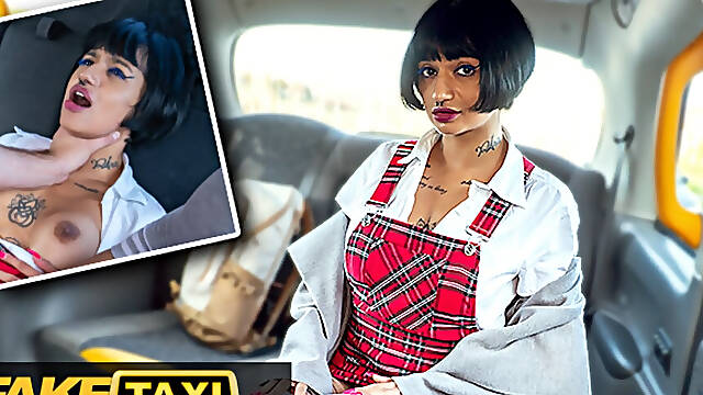 Charming French student seduces taxi driver for a free ride