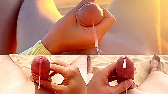 Compilation Of Masturbation On A Public Nudist Beach. Cum Three Times. Almost Catch By Strangers