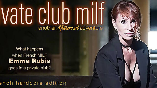 Emma Rubis is a hot French MILF that has hardcore sex with a younger man in a private club