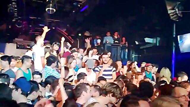 Amateur couple stripping on a club cumshot