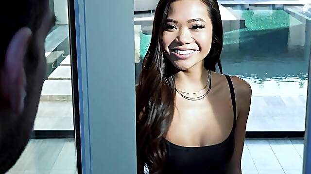 Brunette chick having fun while giving her man a rimjob - Vina Sky