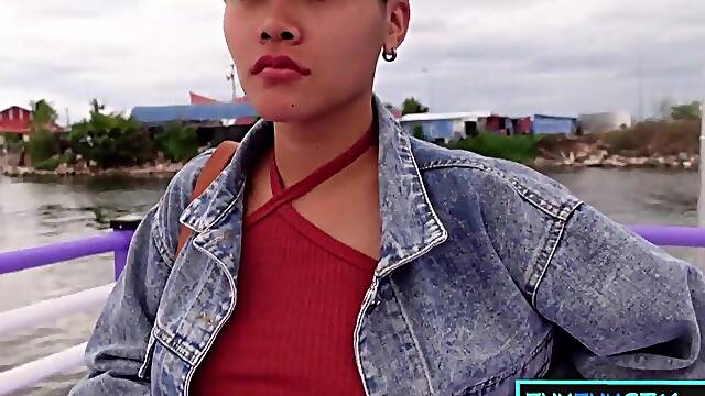 Large fake melons and round butt Thai mother I'd like to fuck enjoys a coarse cunt screw