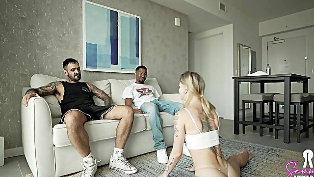 Wife gets stretched out by hubby's ebony ally from the gym