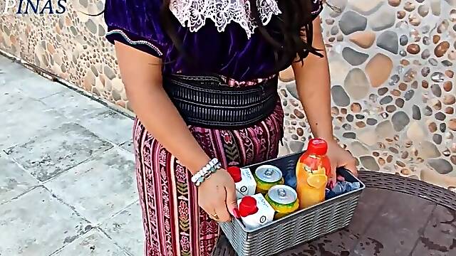 A Guatemalan woman was selling juice; this babe at no time imagined that babed end up getting banged by a darksome-skinned Latino dude with a darksome-skinned knob...F