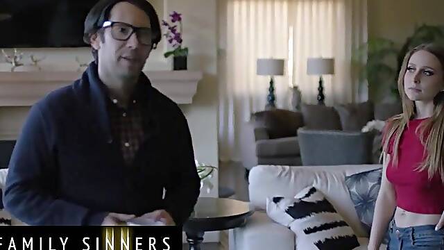 FAMILY SINNERS - Slender Brunette hair Uses Her Seductive Charm On Her Stepfather To End Their Intensive Argument