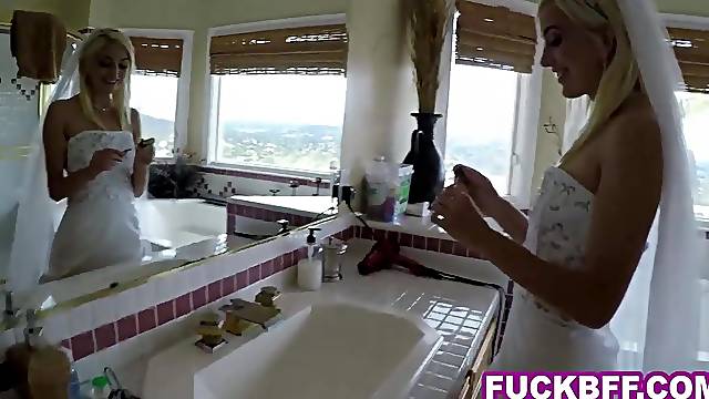 Bridesmaids and bride bang the most good guy previous to the wedding