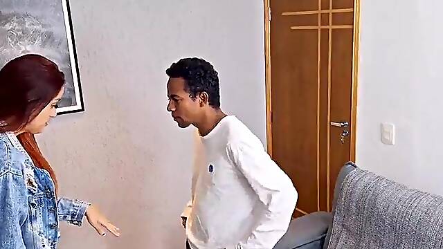 Seamstress causes erection of the well-endowed guy during the time that taking measurements for his panties!