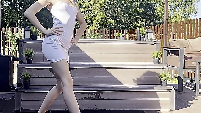 Yoga in brief sundress outdoor