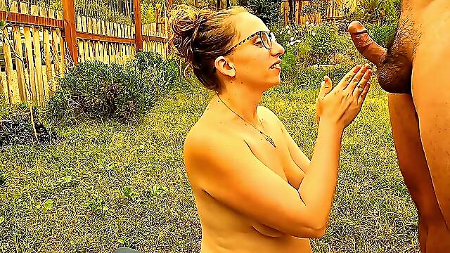Outdoor blow-job concludes with him cramming my mouth with cum