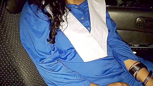 Indian school college chick girl and teacher enjoy in the car