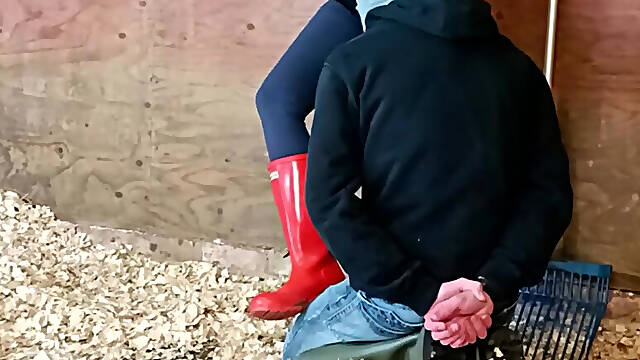 Boots Versus Balls, Extremely Hard Hunters Wellingtons Ballbusting in the Stables