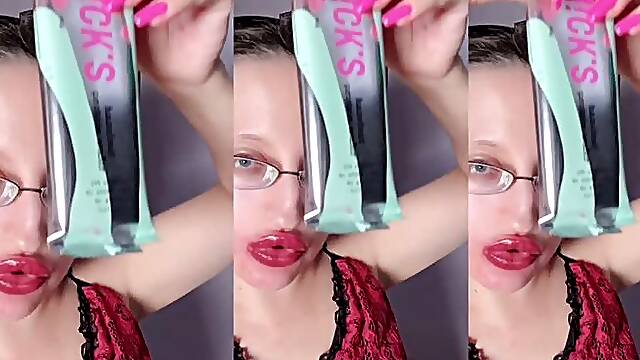 ASMR Sweet Chocolate Eating- ASMR, Eyeglasses, Giantess, Lipstick, Big Lips, Mough, Food, Face Fetish, Long Nails