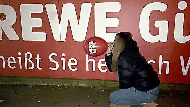 Exploding the balloons outside