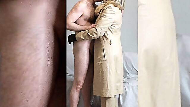 Khaki Beige Leather Suit Handjobs
