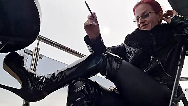 Nicotine Craving In Full Leather & High Heel Boots