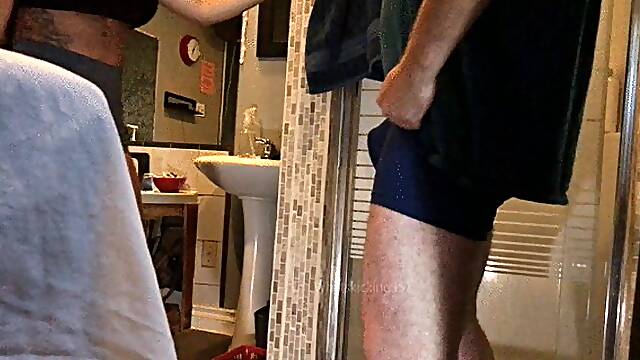 Grey booty shorts busting