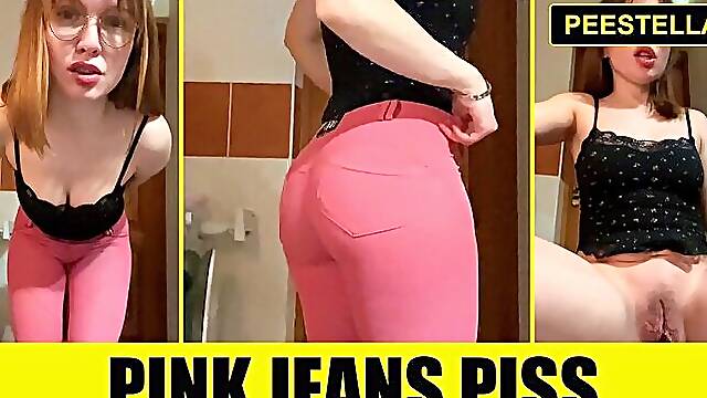 Desperate Pink Jeans Wetting Turns Into Anal Dildo Play