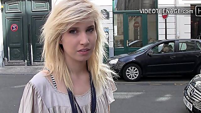 Shy 18 years old blonde girl first porn casting