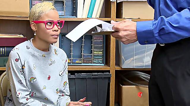 Ebony temptress Arie and stud Tommy in an erotic office rendezvous