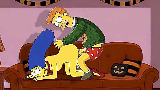 Married slut Housewife on Halloween. Simpsons Parody cartoon
