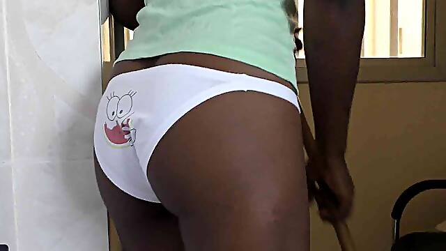 Petite ebony maid creampied in the kitchen by big cock