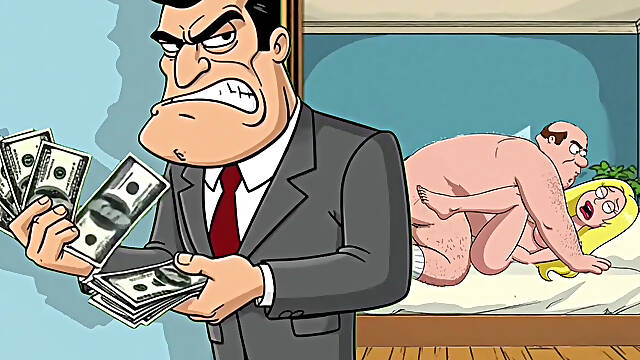 Cuckold Husband Is Furious That His Wife Is Cheating with Her Lover. Cartoon