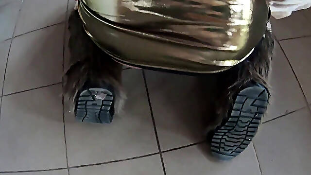 Golden Dress, Fur & Smoking Hairy Pussy, Deep Blowjob & Hard Doggy on a Freezer